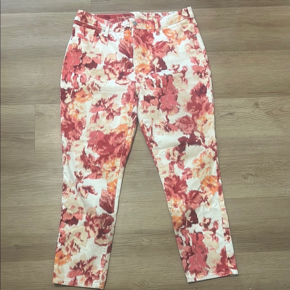 Chico's So Slimming Girlfriend Ankle Pants Floral Ikat Blossom Size 10 #0088